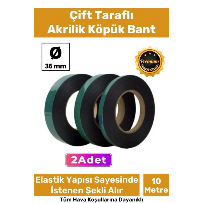 Süper Güçlü İz Bırakmayan Elastik Yapılı Çift Taraflı 36mm - 10 Metre Akrilik Köpük Bant - 2 Adet