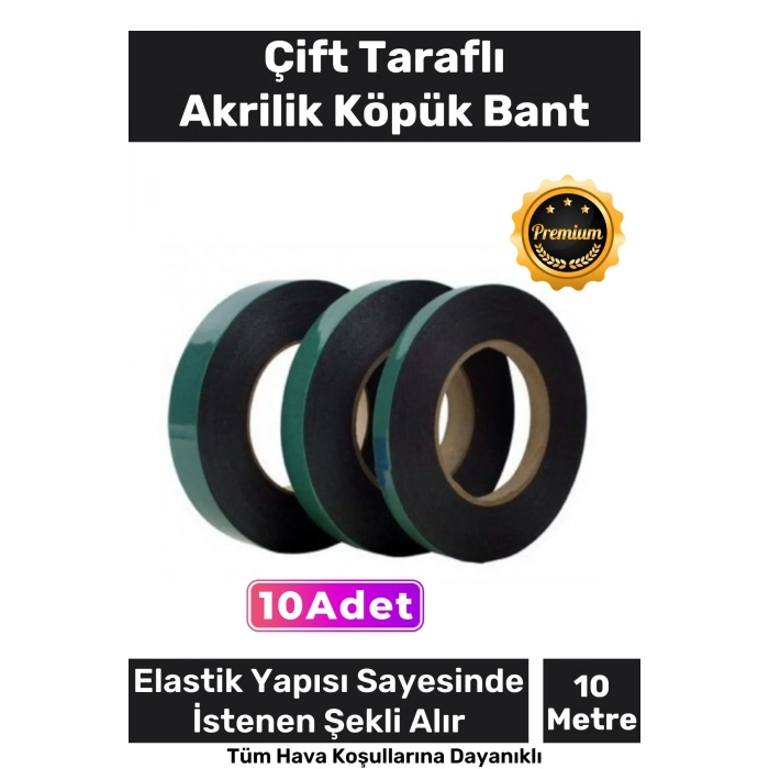 Süper Güçlü İz Bırakmayan Elastik Yapılı Çift Taraflı 10mm - 10 Metre Akrilik Köpük Bant - 10 Adet