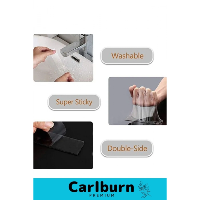 Deluxe Ultra Süper Güçlü Yüksek Mukavemetli Nano Teknolojili Çift Taraflı Şeffaf 1 mt Bant 5 Adet