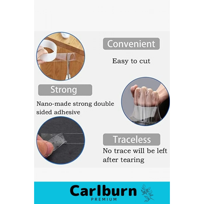 Deluxe Ultra Süper Güçlü Yüksek Mukavemetli Nano Teknolojili Çift Taraflı Şeffaf 1 mt Bant 1 Adet