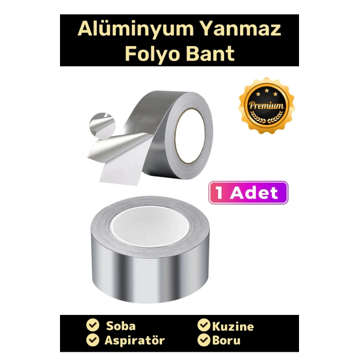 Özel Suya Sıcaklığa Dayanıklı Tamir Soba Boru Yama Alüminyum Yanmaz Folyo Bant 45mm - 5mt - 1 Adet