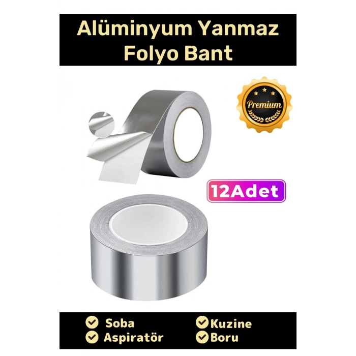 Özel Suya Sıcaklığa Dayanıklı Tamir Soba Boru Yama Alüminyum Yanmaz Folyo Bant 45mm - 5mt - 12 Adet
