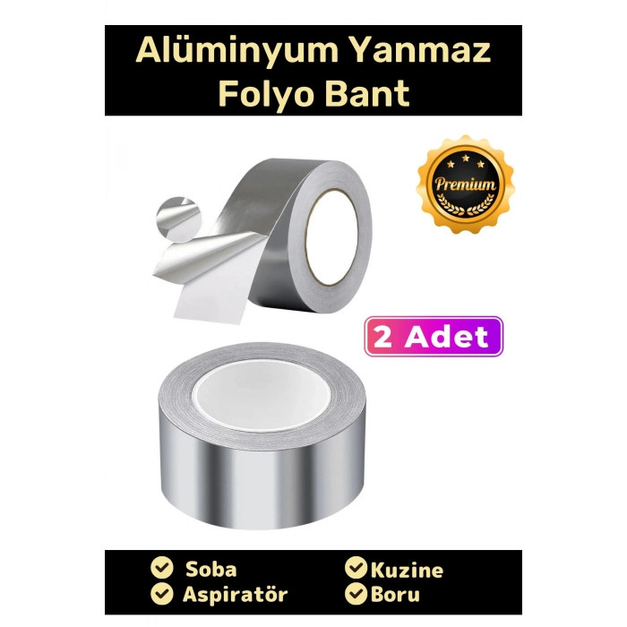 Özel Suya Sıcaklığa Dayanıklı Tamir Soba Boru Yama Alüminyum Yanmaz Folyo Bant 45mm - 5mt - 2 Adet