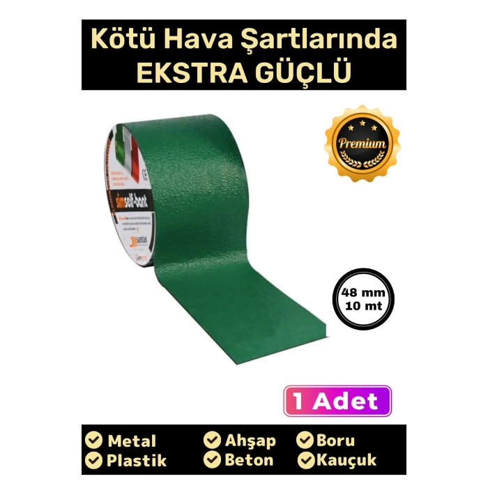 Süper Güçlü Su Geçirmez Sızdırmaz Yeşil Renk Çok Amaçlı Tamir ve İzolasyon Bandı 48mm x 10m - 1 Adet
