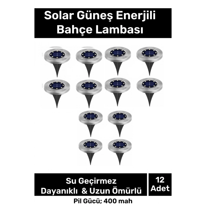 Özel Su Geçirmez Dayanıklı 8 Ledli Solar Güneş Enerjili Işık Bahçe Dekor Aydınlatma Lambası 12 Adet