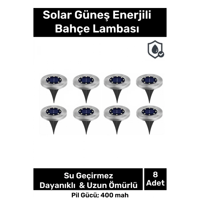 Özel Su Geçirmez Dayanıklı 8 Ledli Solar Güneş Enerjili Işık Bahçe Dekor Aydınlatma Lambası - 8 Adet