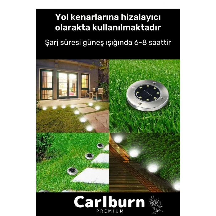 Özel Su Geçirmez Dayanıklı 8 Ledli Solar Güneş Enerjili Işık Bahçe Dekor Aydınlatma Lambası - 8 Adet
