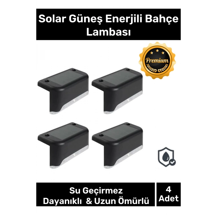 Özel Su Geçirmez Solar Güneş Enerjili Şarj Edilen Köşebent Merdiven Veranda Bahçe 4lü Led Set