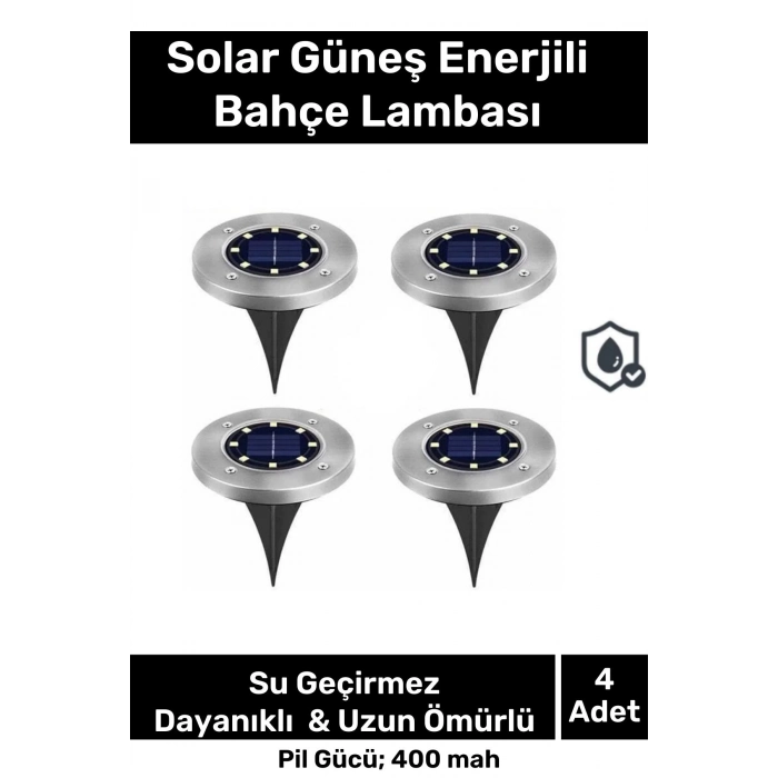 Özel Su Geçirmez Dayanıklı 8 Ledli Solar Güneş Enerjili Işık Bahçe Dekor Aydınlatma Lambası - 4 Adet