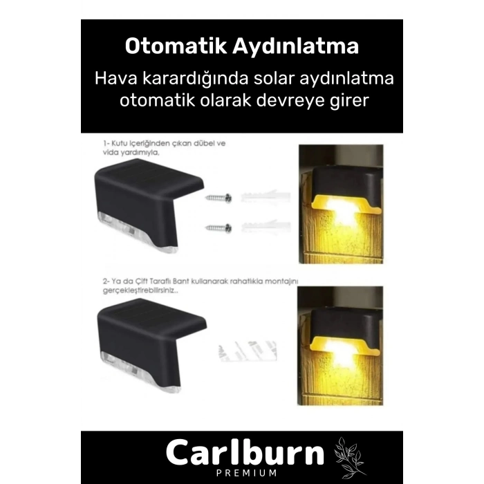 Özel Su Geçirmez Solar Güneş Enerjili Şarj Edilen Köşebent Merdiven Veranda Bahçe 8li Led Set