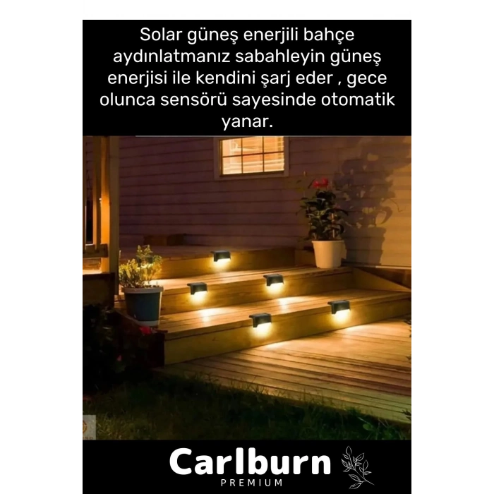 Özel Su Geçirmez Solar Güneş Enerjili Şarj Edilen Köşebent Merdiven Veranda Bahçe 8li Led Set