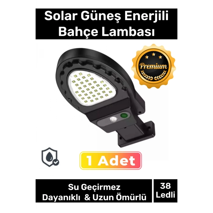 Premium Dekoratif 38 Ledli Beyaz Renk Pratik Kurulur Su Geçirmez Solar Bahçe Sokak Lambası 1 Adet