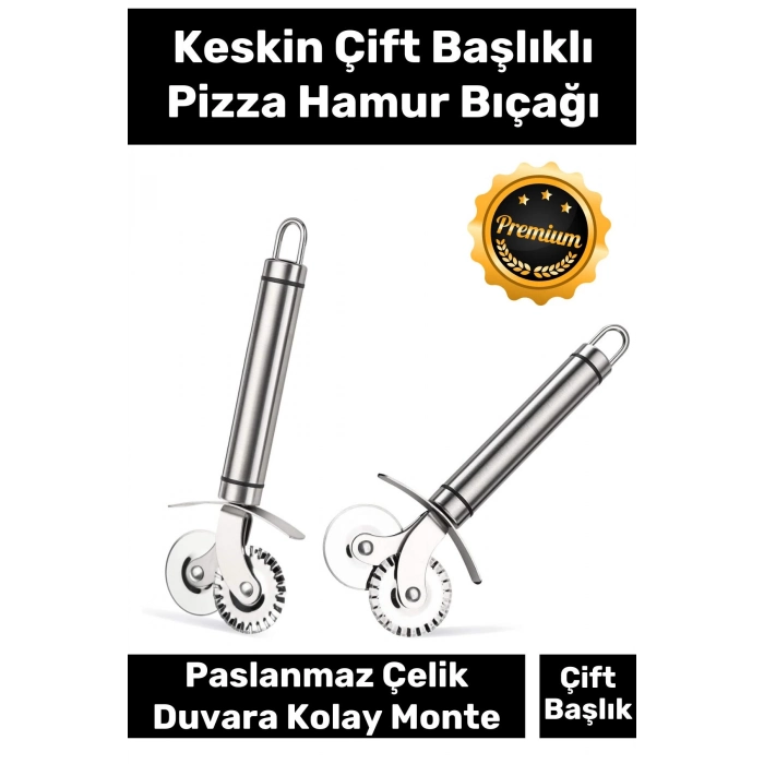 Premium Paslanmaz Çelik Dayanıklı Duvara Asılabilir Süper Keskin Çift Başlıklı Pizza Hamur Bıçağı