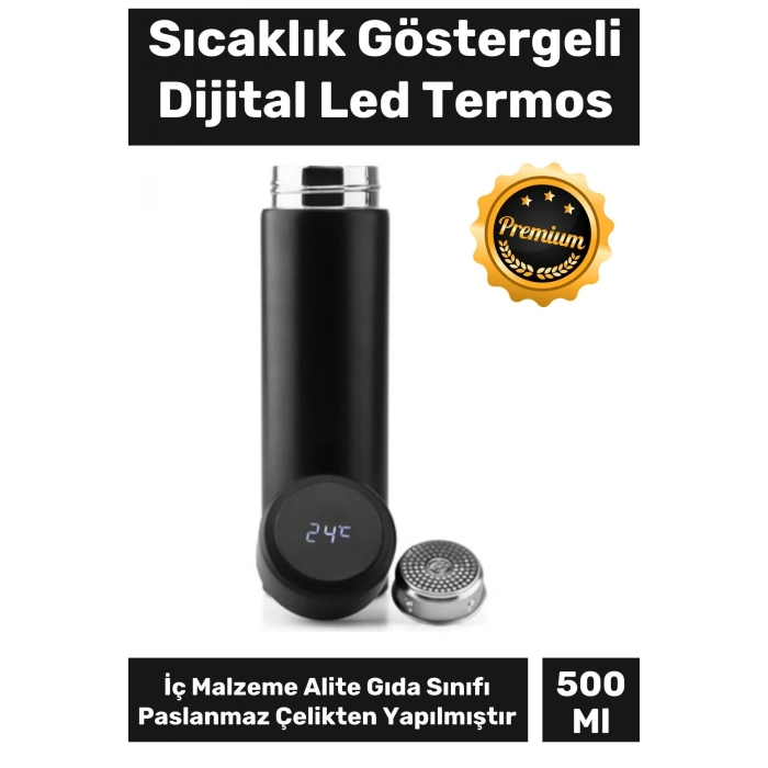 Premium Alite Gıda Sınıfı 201 Paslanmaz Çelik Kaymaz Sıcaklık Göstergeli Dijital Led Termos 500 Ml