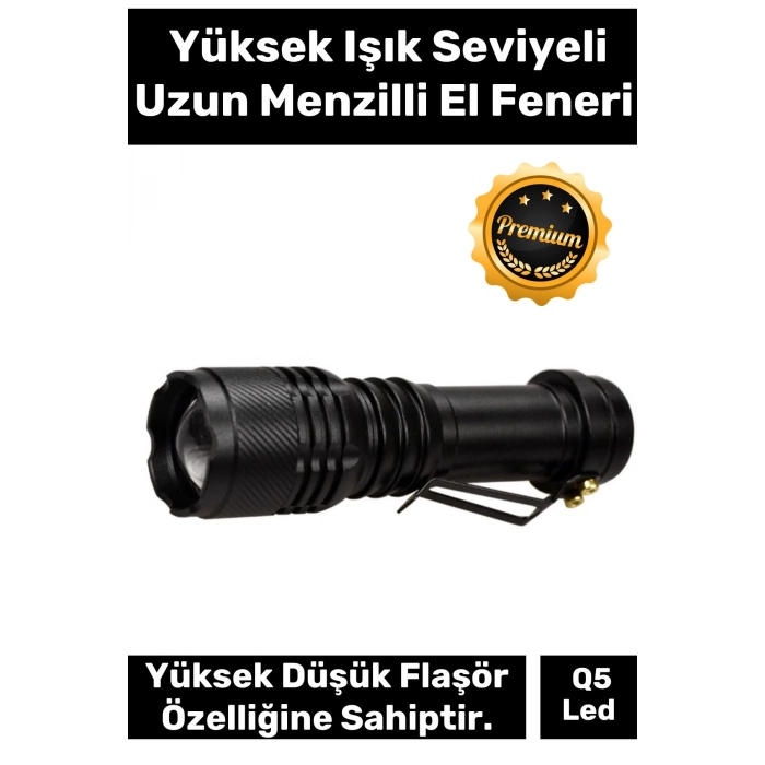 Premium Q5 Led Yüksek Işık Seviyesi Pilli Kamp Balık Dağcılık Uzun Menzilli El Feneri