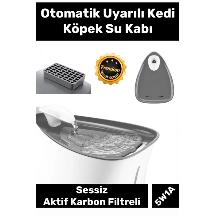 Özel Üretim Aktif Karbon Filtreli Sessiz 5W1A Adaptörlü Uyarılı Otomatik Uyarılı Kedi Köpek Su Kabı