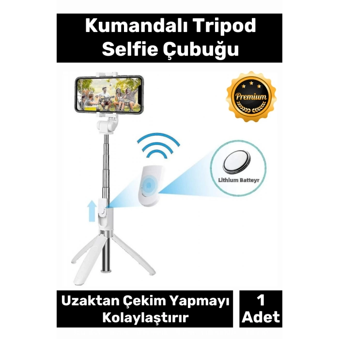 Premium Pratik Ayaklı Stabil Çekim Yapabilen Uzaktan Çekim Özellikli Kumandalı Tripod Selfie Çubuğu