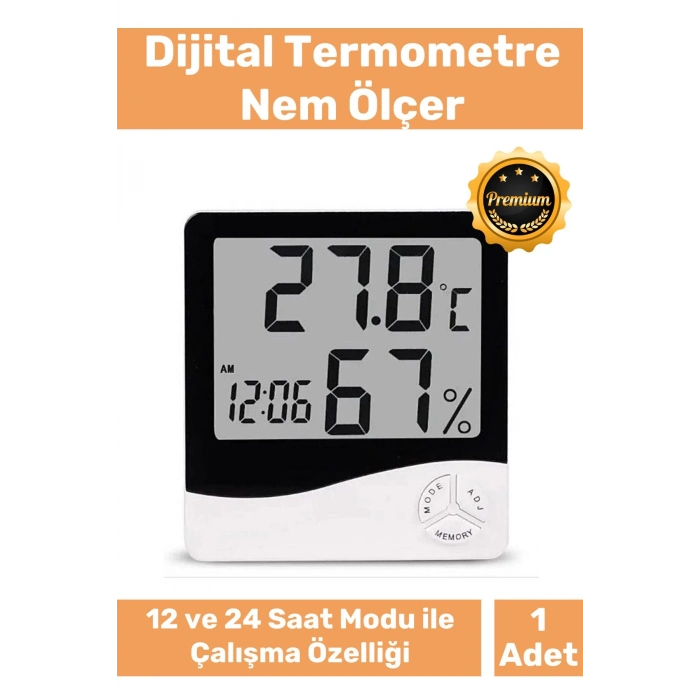 Özel Üretim Sıcak Nem Ölçer Pilli Oda Beyaz Dijital Termometre Nem Sıcaklık Ölçer Masa Saati Alarm