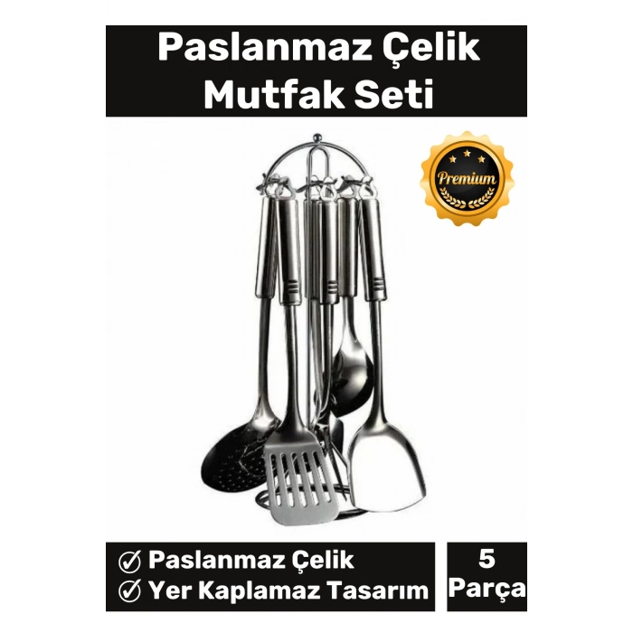 Özel Üretim Şık Dekoratif 5 Parçadan Oluşan Sağlam Fonksiyonel Paslanmaz Çelik Mutfak Seti