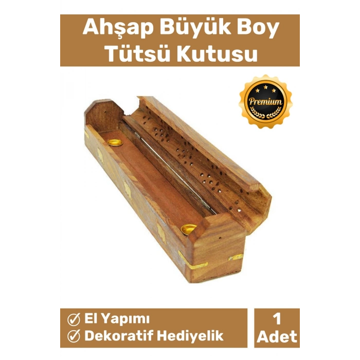 Deluxe Seri Taşınabilir El Yapımı Ahşap Dekoratif Desenli Hazneli Büyük Tütsü Kutusu