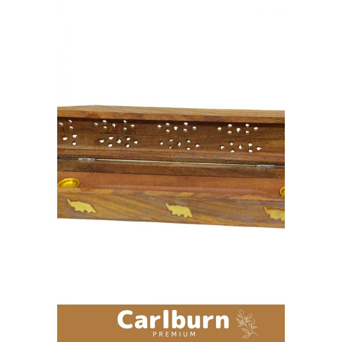 Deluxe Seri Taşınabilir El Yapımı Ahşap Dekoratif Desenli Hazneli Büyük Tütsü Kutusu