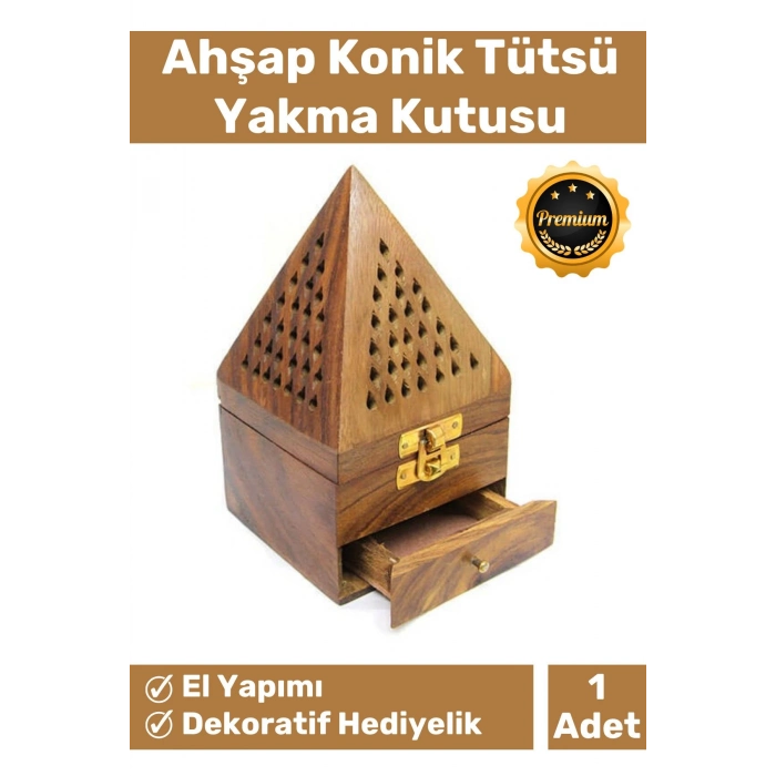 Premium Seri Taşınabilir El Yapımı Ahşap Dekoratif Konik Tütsü Yakma Kutusu