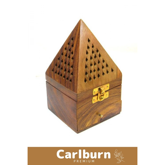 Premium Seri Taşınabilir El Yapımı Ahşap Dekoratif Konik Tütsü Yakma Kutusu