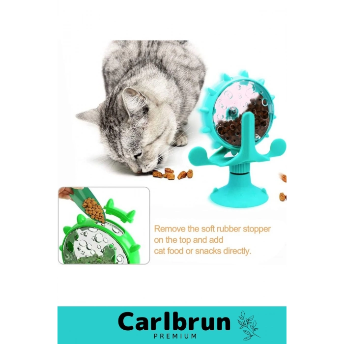 Özel Üretim Vantuzlu Çizilmeye Isırılmaya Dayanıklı Sesli Fırıldak İnteraktif Kedi Mama Oyuncağı