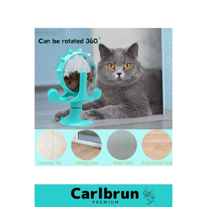 Özel Üretim Vantuzlu Çizilmeye Isırılmaya Dayanıklı Sesli Fırıldak İnteraktif Kedi Mama Oyuncağı