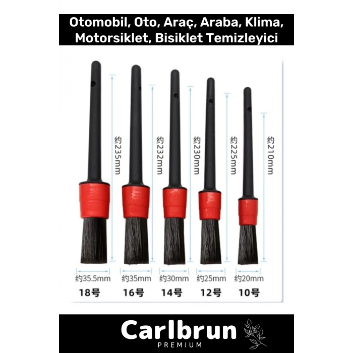 Premium Seri Pratik Islak Kuru Otomobil Oto Araç Araba Klima Temizlik Detay Fırçası 5+1 Set