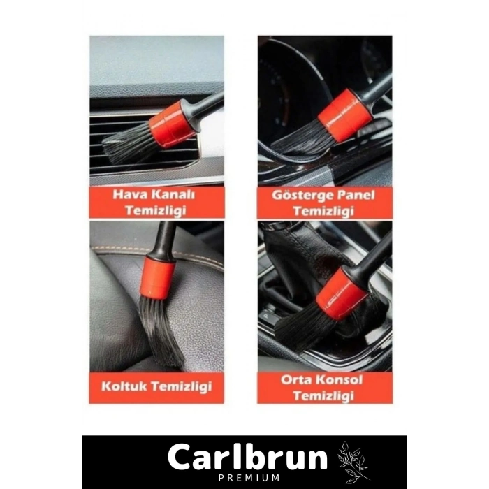 Premium Seri Pratik Islak Kuru Otomobil Oto Araç Araba Klima Temizlik Detay Fırçası 5+1 Set