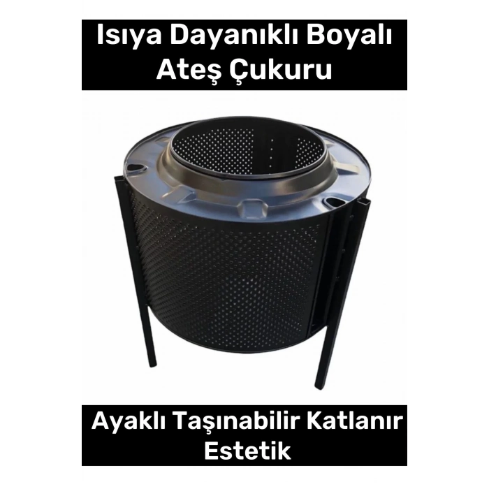Premium Seri Taşınabilir Kuplu Katlanır Estetik Şık Isıya Dayanıklı Boyalı Ayaklı Siyah Ateş Çukuru