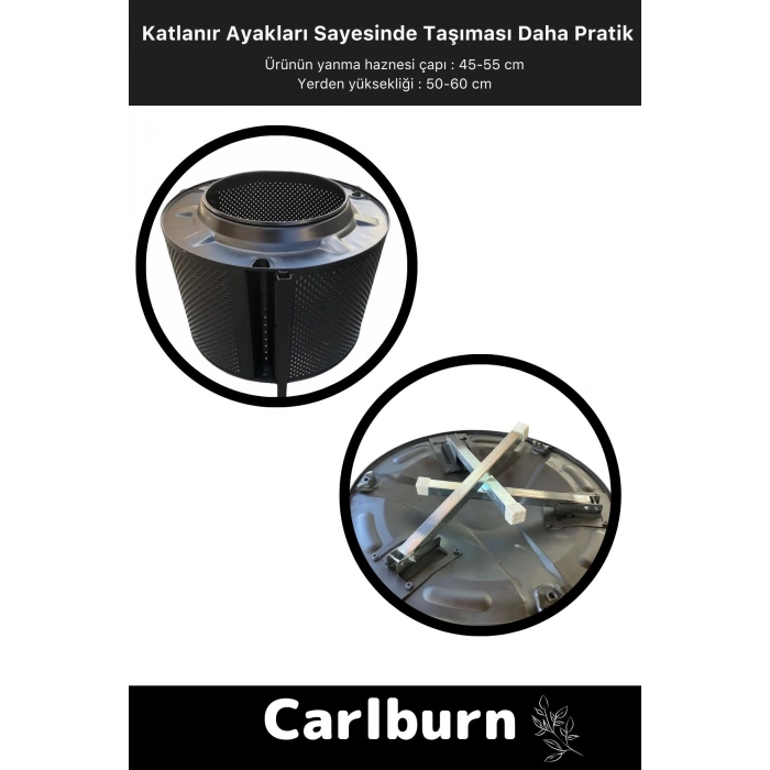 Premium Seri Taşınabilir Kuplu Katlanır Estetik Şık Isıya Dayanıklı Boyalı Ayaklı Siyah Ateş Çukuru