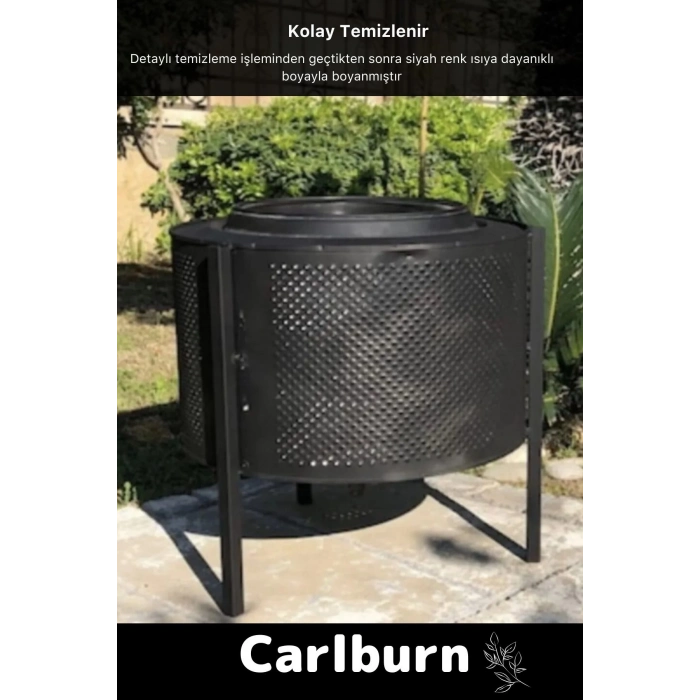 Premium Seri Taşınabilir Kuplu Katlanır Estetik Şık Isıya Dayanıklı Boyalı Ayaklı Siyah Ateş Çukuru