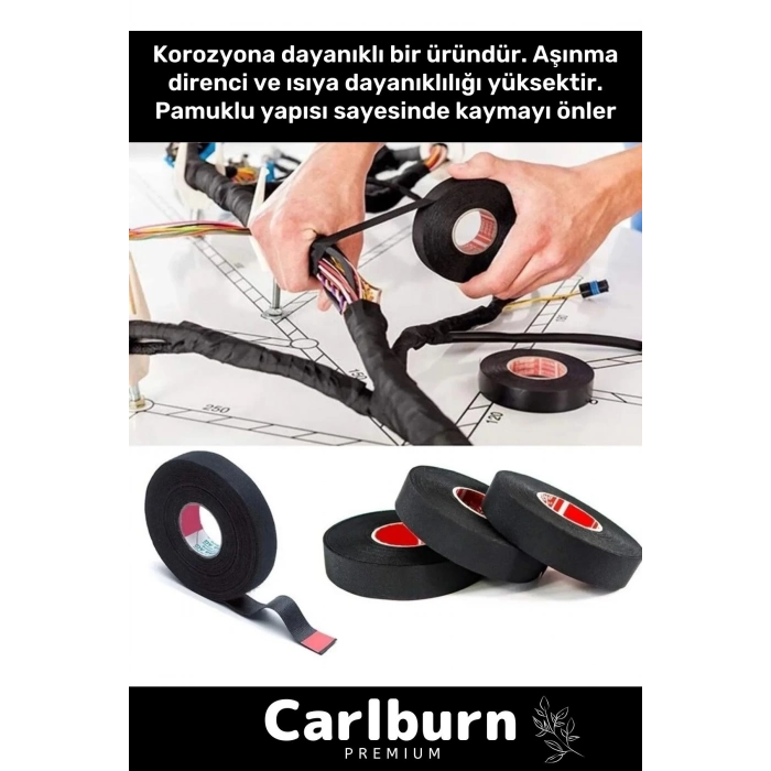 Premium Isıya Dayanıklı Aşınma Direnci Kalıntı Bırakmayan Alev Geciktirici 10mt Yalıtım Bant 3 Adet