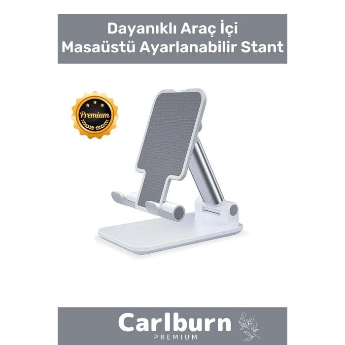 Özel Üretim Profesyonel Dayanıklı Kaymaz Tablet Telefon Tutucu Stant 2 Kademeli Uzunluk Beyaz