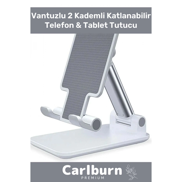 Özel Üretim Profesyonel Dayanıklı Kaymaz Tablet Telefon Tutucu Stant 2 Kademeli Uzunluk Beyaz
