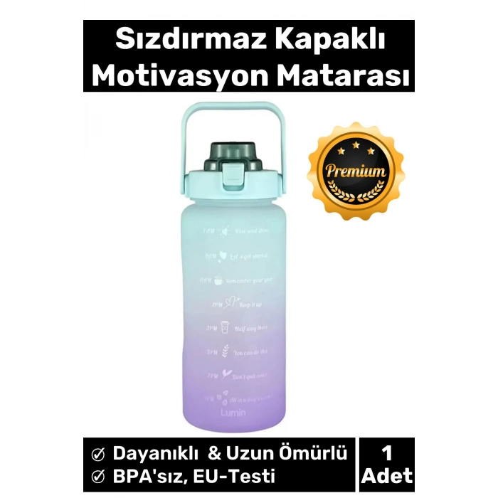Premium Çift Renk Ölçü Baskılı Sızdırmaz Akmaz Motivasyon Matara Suluk Sağlıklı Plastik 1 Lt Su Şişe