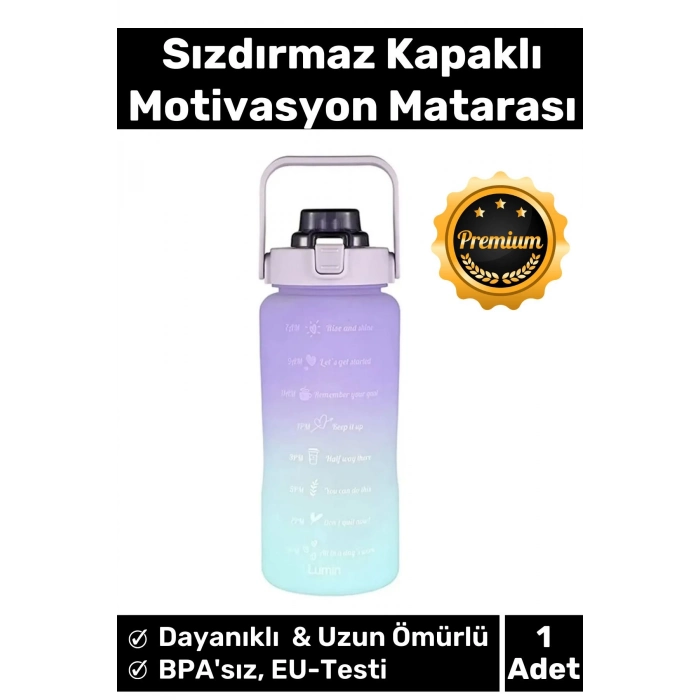 Premium Çift Renk Ölçü Baskılı Sızdırmaz Akmaz Motivasyon Matara Suluk Sağlıklı Plastik 1 Lt Su Şişe