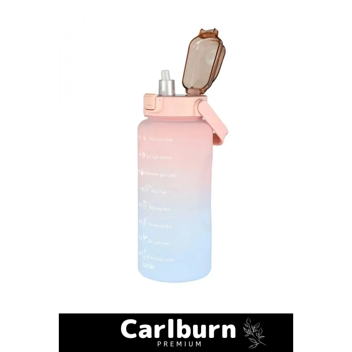 Premium Çift Renk Ölçü Baskılı Sızdırmaz Akmaz Motivasyon Matara Suluk Sağlıklı Plastik 1 Lt Su Şişe