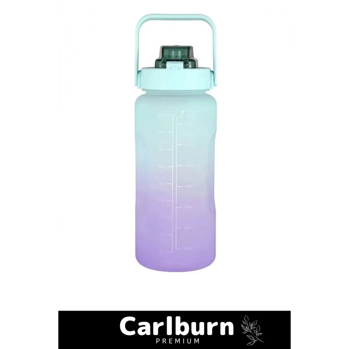 Premium Çift Renk Ölçü Baskılı Sızdırmaz Akmaz Motivasyon Matara Suluk Sağlıklı Plastik 2 Lt Su Şişe