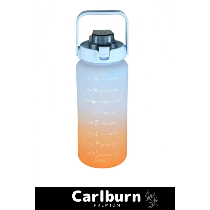 Premium Çift Renk Ölçü Baskılı Sızdırmaz Akmaz Motivasyon Matara Suluk Sağlıklı Plastik 2 Lt Su Şişe