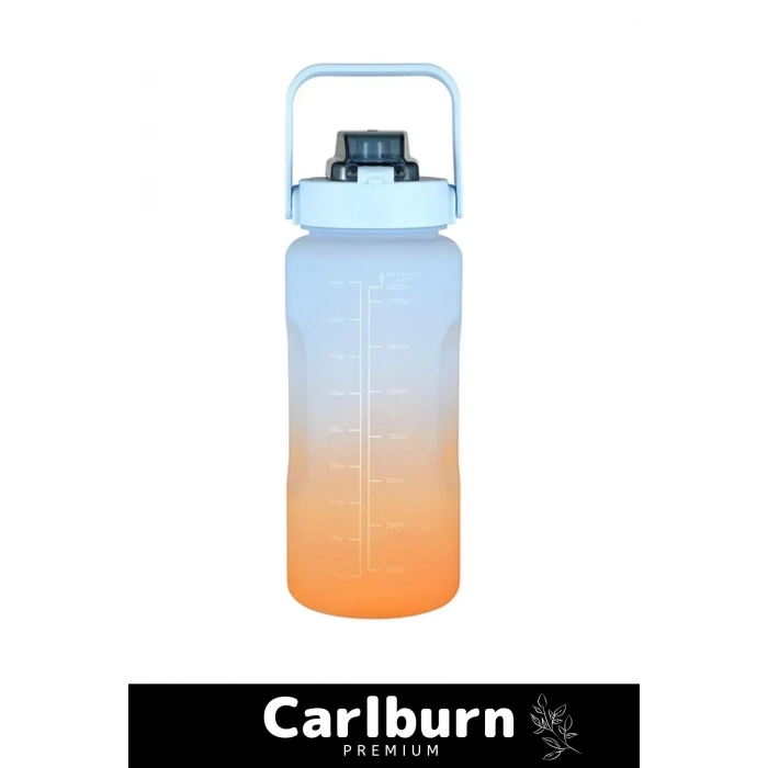 Premium Çift Renk Ölçü Baskılı Sızdırmaz Akmaz Motivasyon Matara Suluk Sağlıklı Plastik 2 Lt Su Şişe