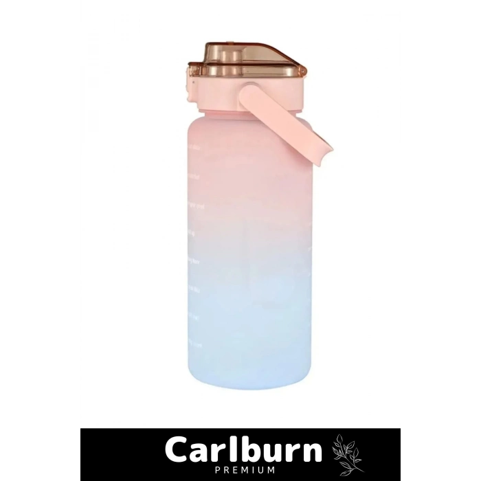 Premium Çift Renk Ölçü Baskılı Sızdırmaz Akmaz Motivasyon Matara Suluk Sağlıklı Plastik 2 Lt Su Şişe