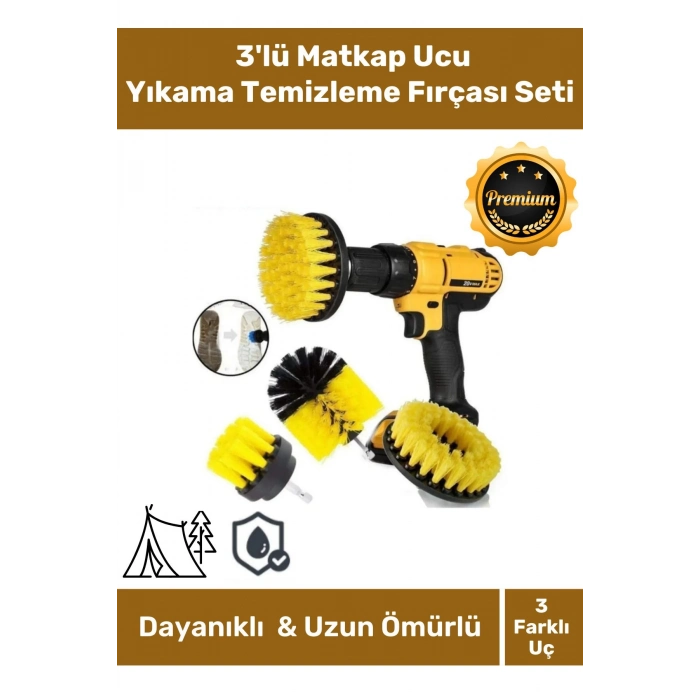 Özel Banyo Küvet Duşakabin Araba Tekerleği Koltuk Yıkama 3lü Matkap Ucu Temizleme Fırçası Seti