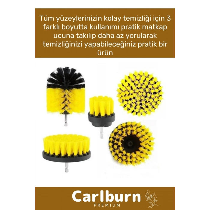Özel Banyo Küvet Duşakabin Araba Tekerleği Koltuk Yıkama 3lü Matkap Ucu Temizleme Fırçası Seti