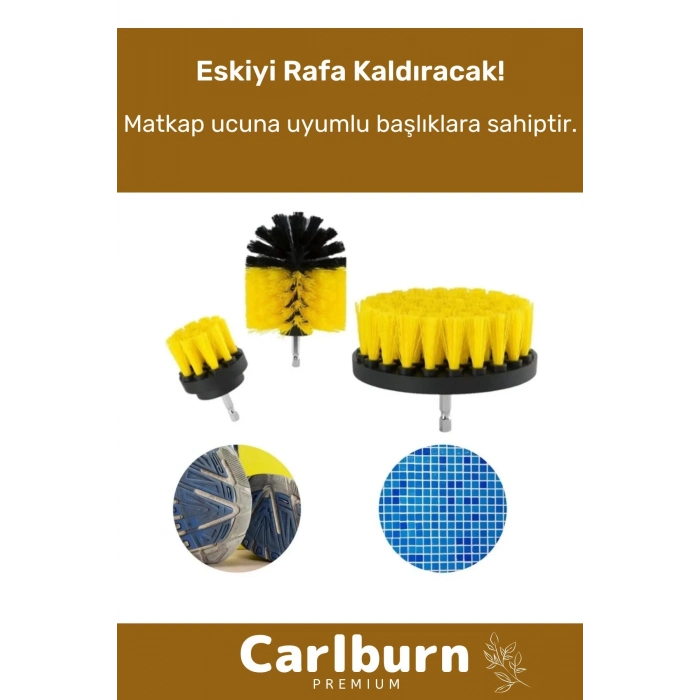 Özel Banyo Küvet Duşakabin Araba Tekerleği Koltuk Yıkama 3lü Matkap Ucu Temizleme Fırçası Seti