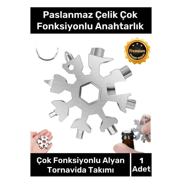 Özel Üretim Paslanmaz Çelik Çok Fonksiyonlu Alyan Tornavida Takımı Anahtarlık Konserve Açıcı