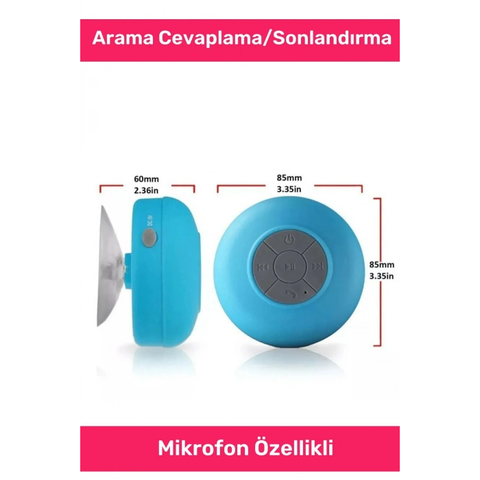 Deluxe Serisi Vantuzlu Su Geçirmez Şarjlı Mini Bluetooth Özellikli Beyaz Duş Kamp Sahil Hoparlörü