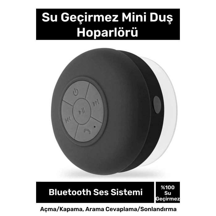 Deluxe Serisi Vantuzlu Su Geçirmez Şarjlı Mini Bluetooth Özellikli Beyaz Duş Kamp Sahil Hoparlörü